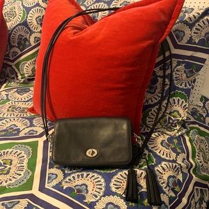 Black Leather Coach Purse with Silver Detailing